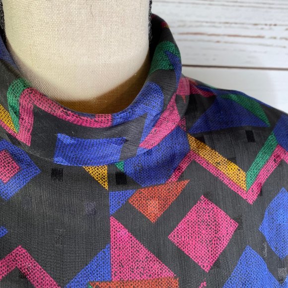 Vintage Geo Artsy MOD Mock Neck Blouse - Picture 2 of 8